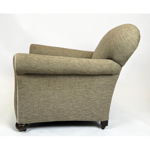 134 - ARMCHAIRS, a pair, English Art Deco, woven fabric with piped detail, 83cm W x 80cm H. (2)