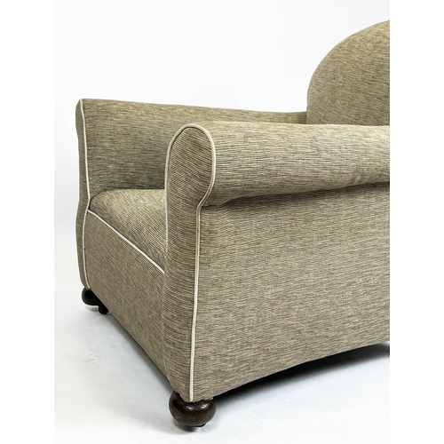 134 - ARMCHAIRS, a pair, English Art Deco, woven fabric with piped detail, 83cm W x 80cm H. (2)