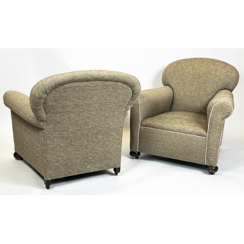 134 - ARMCHAIRS, a pair, English Art Deco, woven fabric with piped detail, 83cm W x 80cm H. (2)