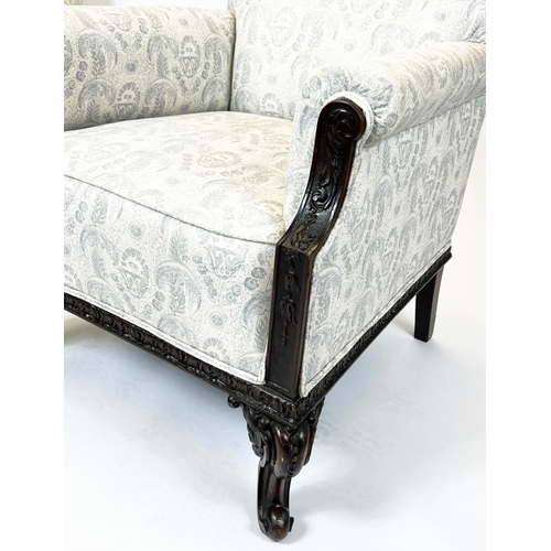 178 - ARMCHAIRS, 77cm H x 72cm, a pair, circa 1900, Georgian revival mahogany in pale patterned linwood fa... 