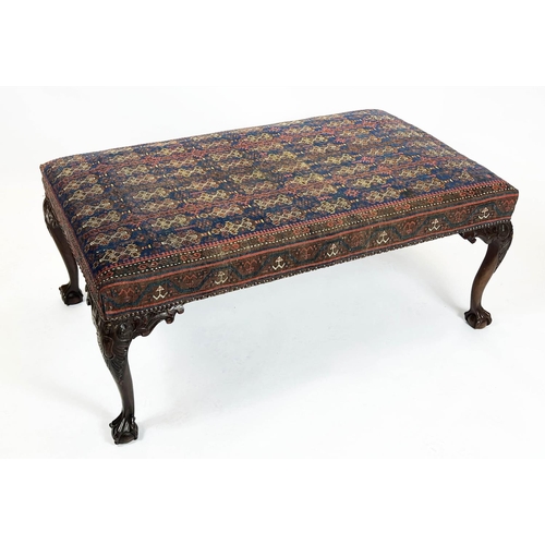 179 - STOOL, 48cm H x 118cm x 69cm, Georgian style mahogany in Baluch carpet upholstery.