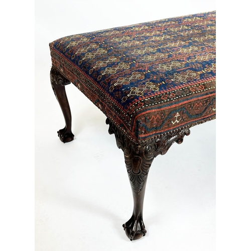 179 - STOOL, 48cm H x 118cm x 69cm, Georgian style mahogany in Baluch carpet upholstery.