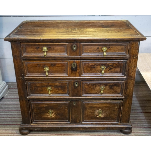 183 - CHEST, 79cm H x 91cm x 55cm, Charles II oak of four drawers on later bun feet.