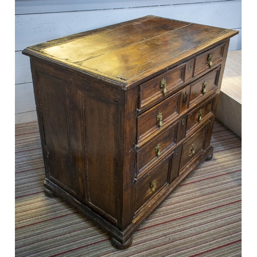 183 - CHEST, 79cm H x 91cm x 55cm, Charles II oak of four drawers on later bun feet.