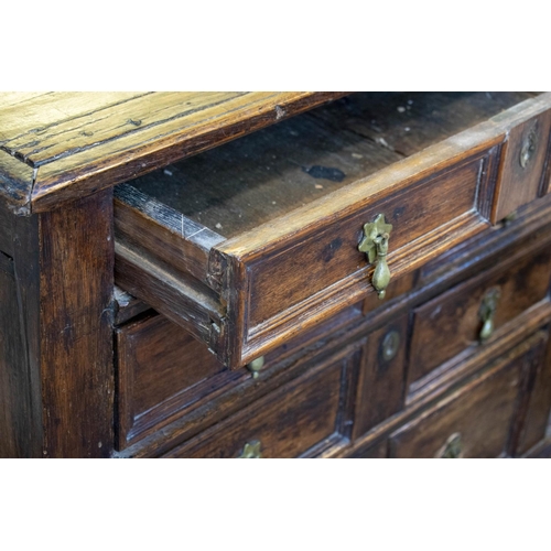 183 - CHEST, 79cm H x 91cm x 55cm, Charles II oak of four drawers on later bun feet.