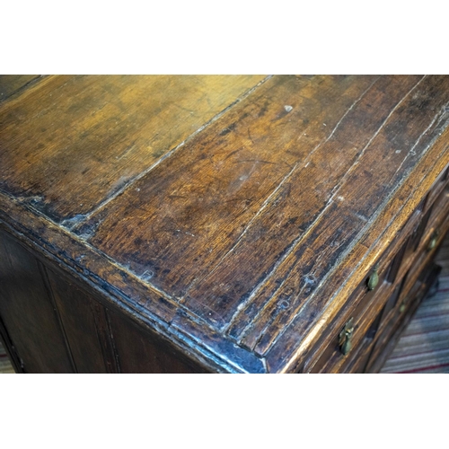 183 - CHEST, 79cm H x 91cm x 55cm, Charles II oak of four drawers on later bun feet.