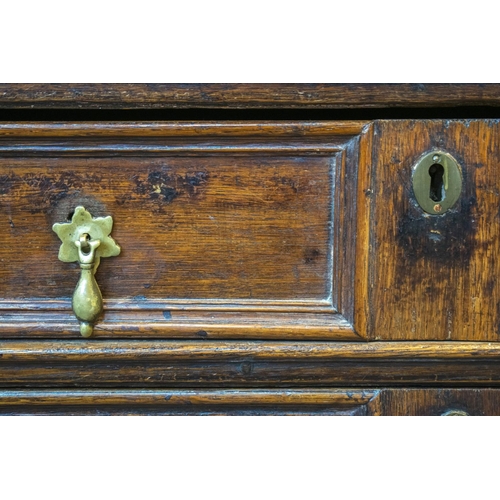 183 - CHEST, 79cm H x 91cm x 55cm, Charles II oak of four drawers on later bun feet.