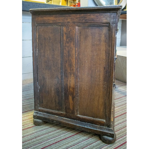 183 - CHEST, 79cm H x 91cm x 55cm, Charles II oak of four drawers on later bun feet.