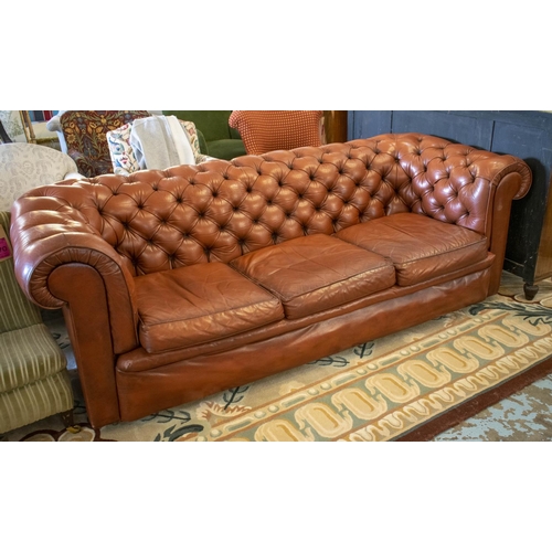 184 - CHESTERFIELD SOFA, 73cm H x 215cm W x 93cm D, oxblood red leather.