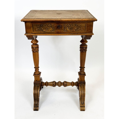 186 - OCCASIONAL TABLE, 76cm H x 49cm x 40cm, Napoleon III walnut with frieze drawer.