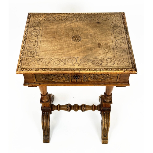 186 - OCCASIONAL TABLE, 76cm H x 49cm x 40cm, Napoleon III walnut with frieze drawer.