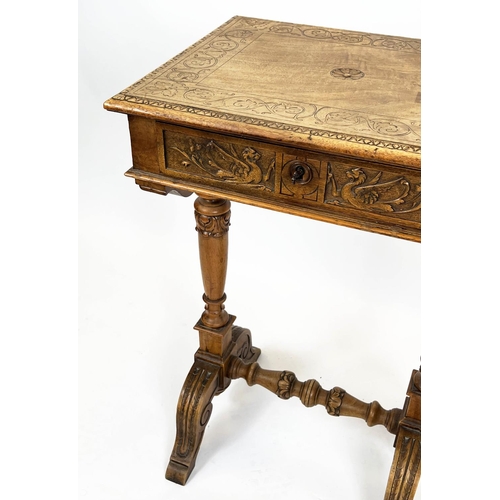 186 - OCCASIONAL TABLE, 76cm H x 49cm x 40cm, Napoleon III walnut with frieze drawer.