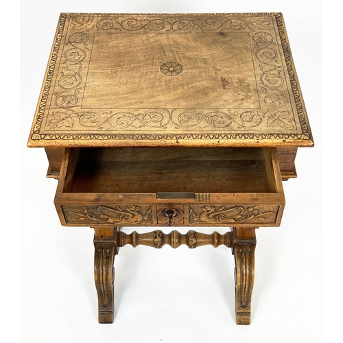 186 - OCCASIONAL TABLE, 76cm H x 49cm x 40cm, Napoleon III walnut with frieze drawer.