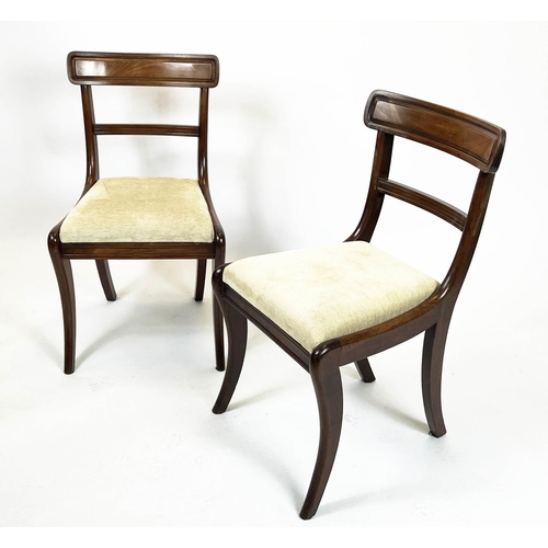 192 - DINING CHAIRS, 84cm H x 47cm W, a set of six, Regency mahogany, with Designers Guild light grey chen... 