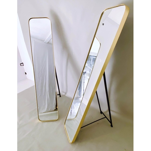 381 - DRESSING MIRRORS, a pair, 1960s French style, 145cm high, 31cm wide, 6cm deep, gilt frames. (2)