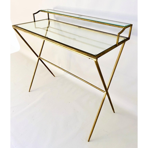 385 - WRITING DESK, 87cm H x 95cm W x 42cm D, 1960s French style, glass and gilt metal.