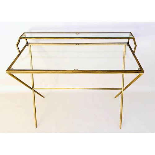 385 - WRITING DESK, 87cm H x 95cm W x 42cm D, 1960s French style, glass and gilt metal.