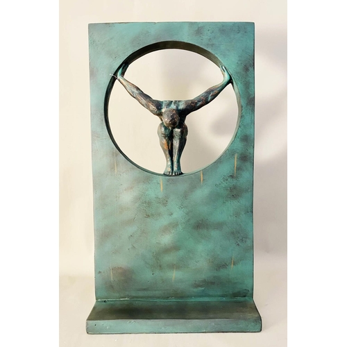 386 - 'THE DIVER’, contemporary sculptural figure, faux verdigris resin, 81cm H x 44cm W x 25cm D.