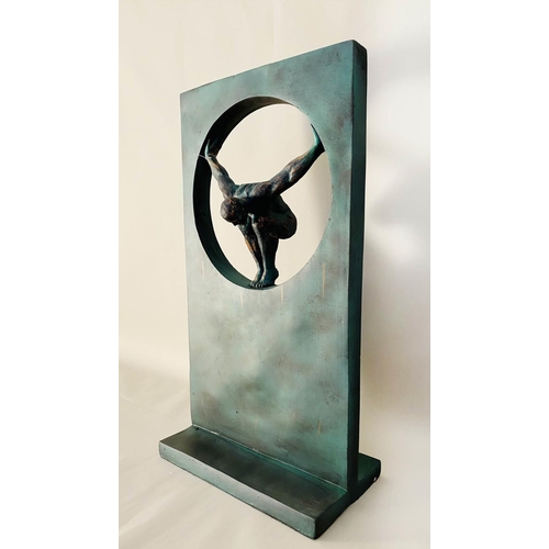 386 - 'THE DIVER’, contemporary sculptural figure, faux verdigris resin, 81cm H x 44cm W x 25cm D.