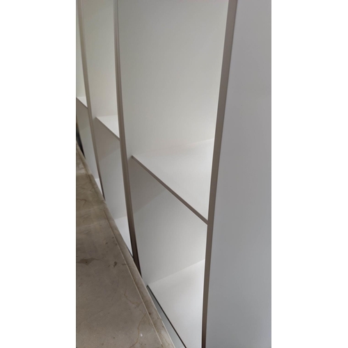 398 - CATTELAN ITALIA DISPLAY SHELVES, three sections, each 185cm H x 32cm W.