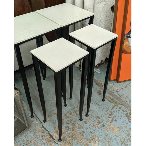 435 - NESTING SIDE TABLES, 35cm W x 35cm D x 80cm H, two graduated pairs, faux crocodile tops. (4)