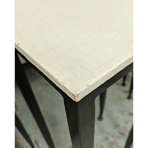 435 - NESTING SIDE TABLES, 35cm W x 35cm D x 80cm H, two graduated pairs, faux crocodile tops. (4)