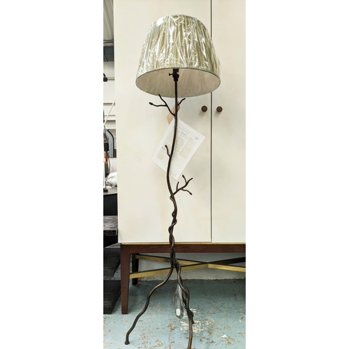 436 - COX SAPLING FLOOR LAMP, 179cm H bronzed wrought iron with a shade.