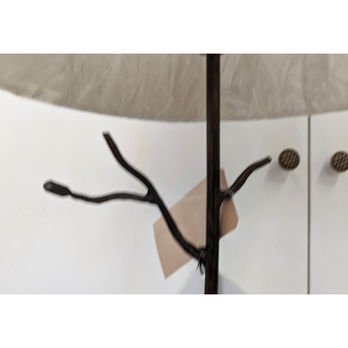 436 - COX SAPLING FLOOR LAMP, 179cm H bronzed wrought iron with a shade.