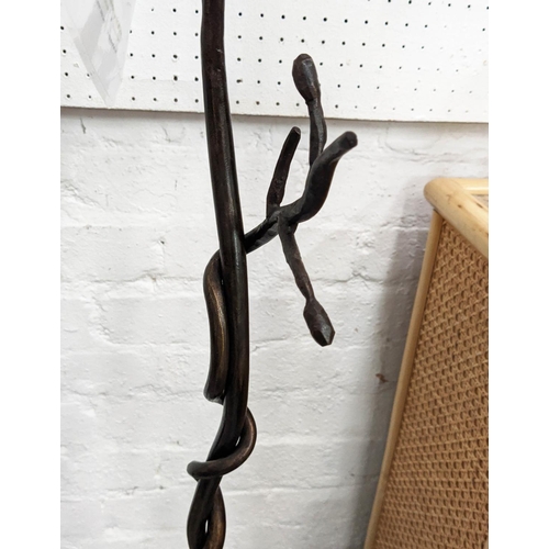 436 - COX SAPLING FLOOR LAMP, 179cm H bronzed wrought iron with a shade.