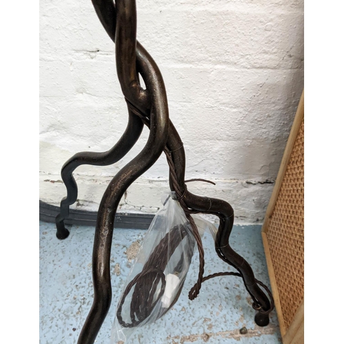 436 - COX SAPLING FLOOR LAMP, 179cm H bronzed wrought iron with a shade.