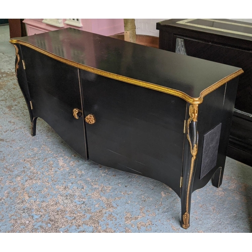 445 - SIDEBOARD, 158cm W x 55cm D x 83cm H, French style black and gilt.