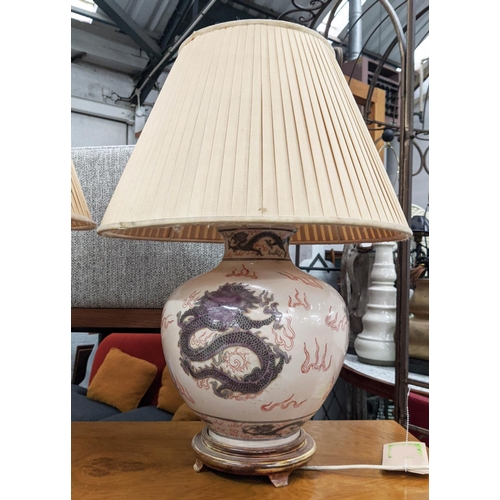 446 - TABLE LAMPS, a pair, Chinese Export ceramic, with pleated shades, 64cm H. (2)