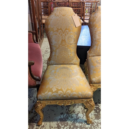 448 - DINING CHAIRS, a set of eight, each 60cm W x 110cm H, carved gilt wood frames with Damask upholstery... 