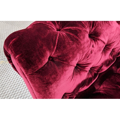 449 - SOFA 255cm W x 98cm D x 95cm H of buttoned velvet with bullion fringe.