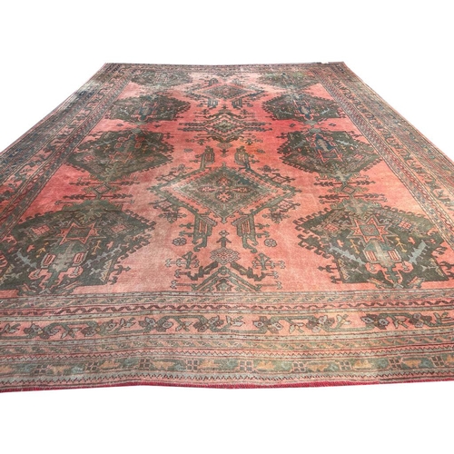 72 - ANTIQUE TURKISH OUSHAK CARPET, 520cm x 365cm.