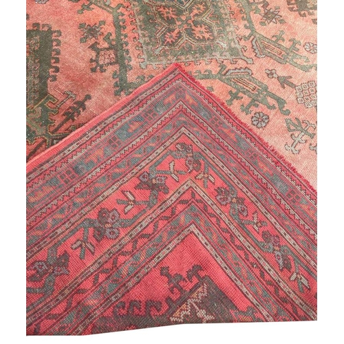 72 - ANTIQUE TURKISH OUSHAK CARPET, 520cm x 365cm.