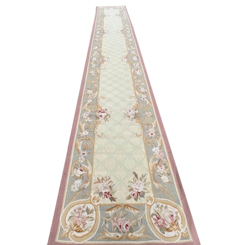 73 - FINE AUBUSSON SAVONNERIE DESIGN LONG RUNNER, 610cm x 84cm.