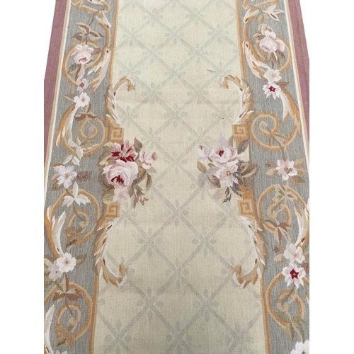 73 - FINE AUBUSSON SAVONNERIE DESIGN LONG RUNNER, 610cm x 84cm.