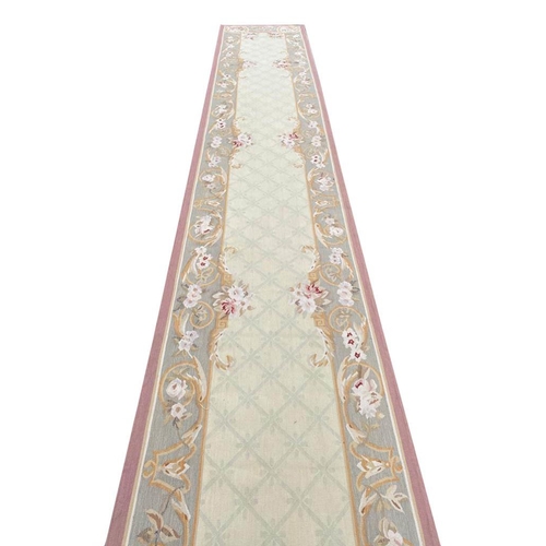 73 - FINE AUBUSSON SAVONNERIE DESIGN LONG RUNNER, 610cm x 84cm.