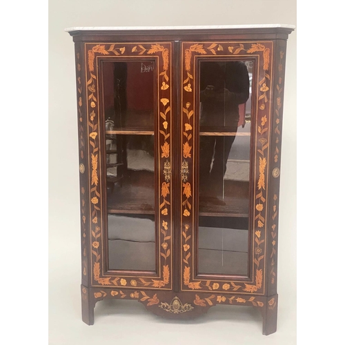 97 - DUTCH BOOKCASE, 19th century mahogany and satinwood marquetry inlay with two glazed panelled doors a... 