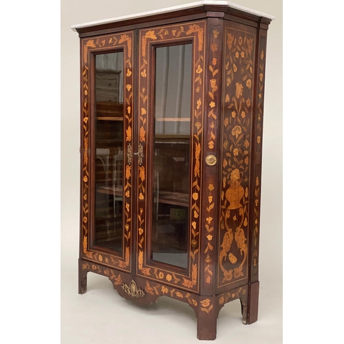 97 - DUTCH BOOKCASE, 19th century mahogany and satinwood marquetry inlay with two glazed panelled doors a... 