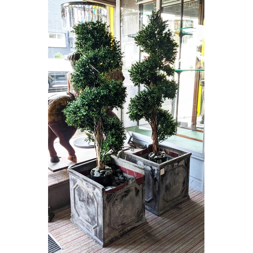 420 - FAUX BOX TREES, a pair, in planters, 170cm H. (2)