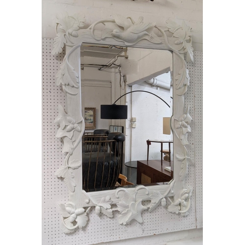 428 - JULIAN CHICHESTER WALL MIRROR, 91cm W x 130cm H white with bird, acorn and leaf decoration and a rec... 