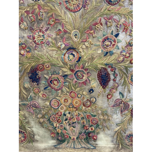 83 - ANTIQUE ENGLISH CREWEL WORK TAPESTRY, 144cm x 105cm.