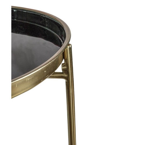 415 - SIDE TABLES, a pair, 1950s Italian style, gilt metal, black enamelled tray tops. Foldable for easy s... 