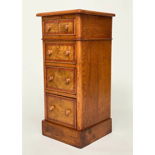 101 - BEDSIDE CHESTS, a pair, Georgian style burr walnut and crossbanded, each with four drawers, 31cm D x... 