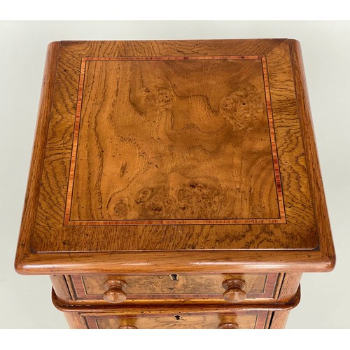 101 - BEDSIDE CHESTS, a pair, Georgian style burr walnut and crossbanded, each with four drawers, 31cm D x... 