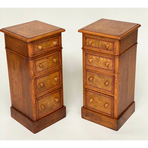 101 - BEDSIDE CHESTS, a pair, Georgian style burr walnut and crossbanded, each with four drawers, 31cm D x... 