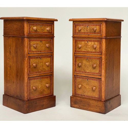 101 - BEDSIDE CHESTS, a pair, Georgian style burr walnut and crossbanded, each with four drawers, 31cm D x... 