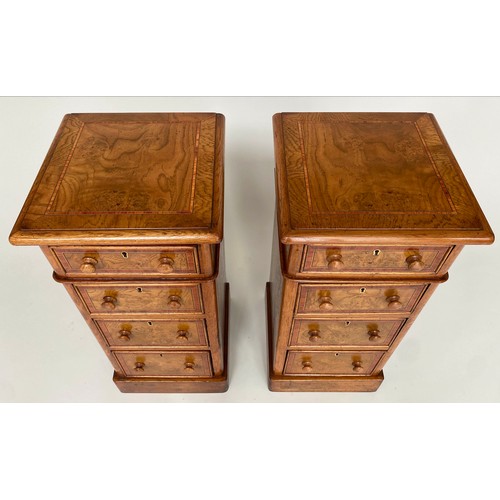 101 - BEDSIDE CHESTS, a pair, Georgian style burr walnut and crossbanded, each with four drawers, 31cm D x... 